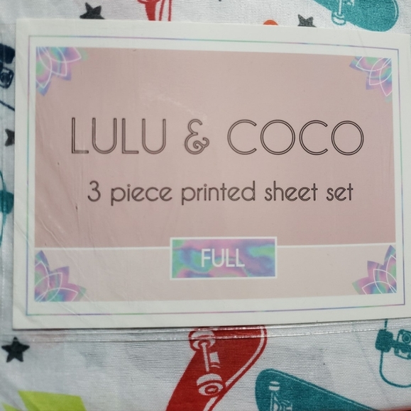 🆕️NWT LULU & COCO 3 piece FULL size Colorful Skate Boards printed Bed Sheet Set - Picture 2 of 9